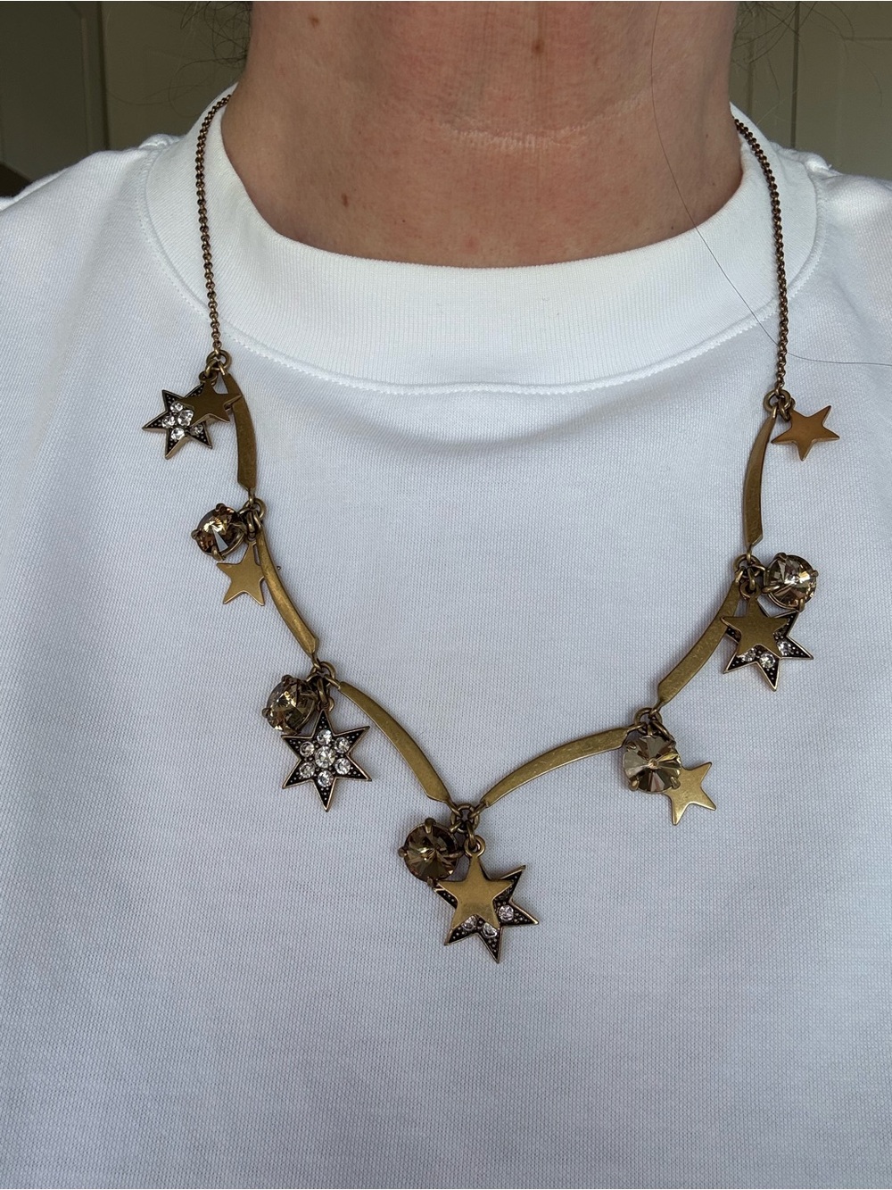 J. Crew Gold-Tone Star and Rhinstone Charm Necklace - Women’s Jewelry